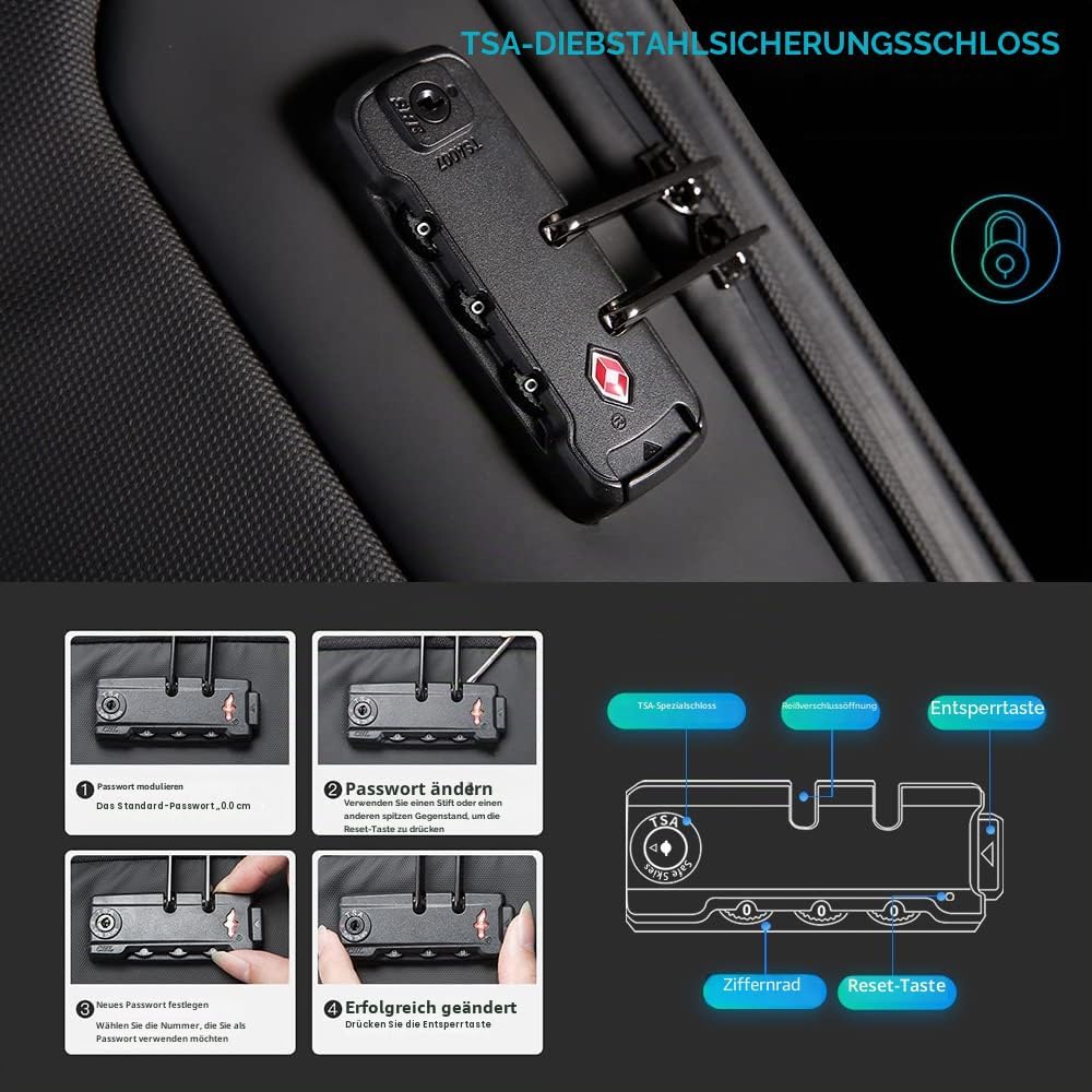 BANGE Anti-Diebstahl-Rucksack mit USB-Ladeanschluss, leichter Business-Rucksack für Damen und Herren
