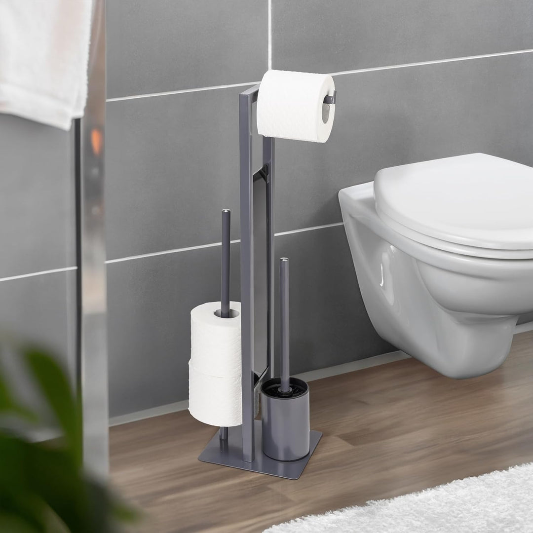 WENKO Stand WC-Garnitur Mod. Rivalta, WC-Garnitur mit Toilettenbürste, Toilettenpapier- und Ersatzro