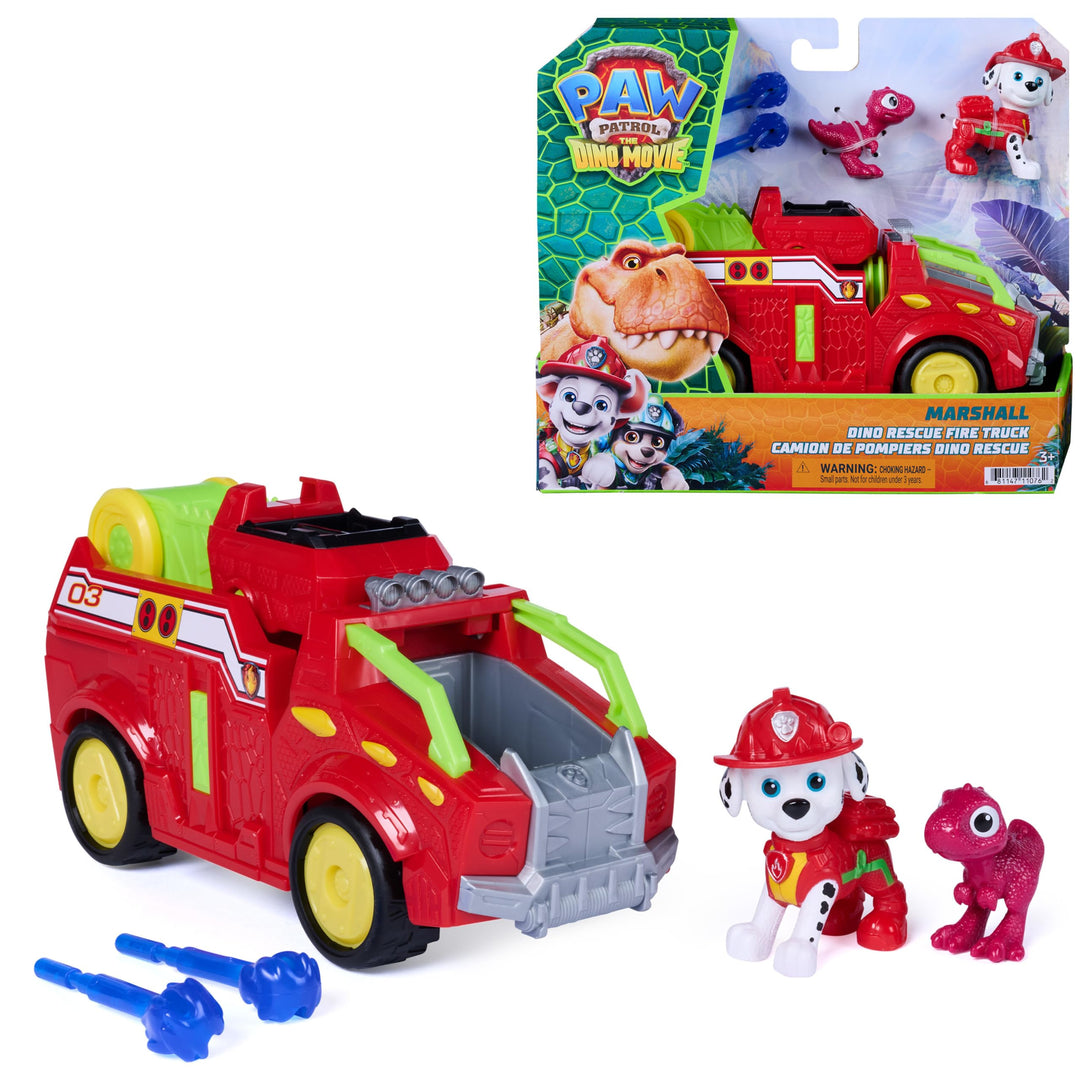PAW PATROL: Der Dino Film, Marshalls Dino-Feuerwehrauto mit Rettungsleiter &amp; Projektilen, Fahrzeug i