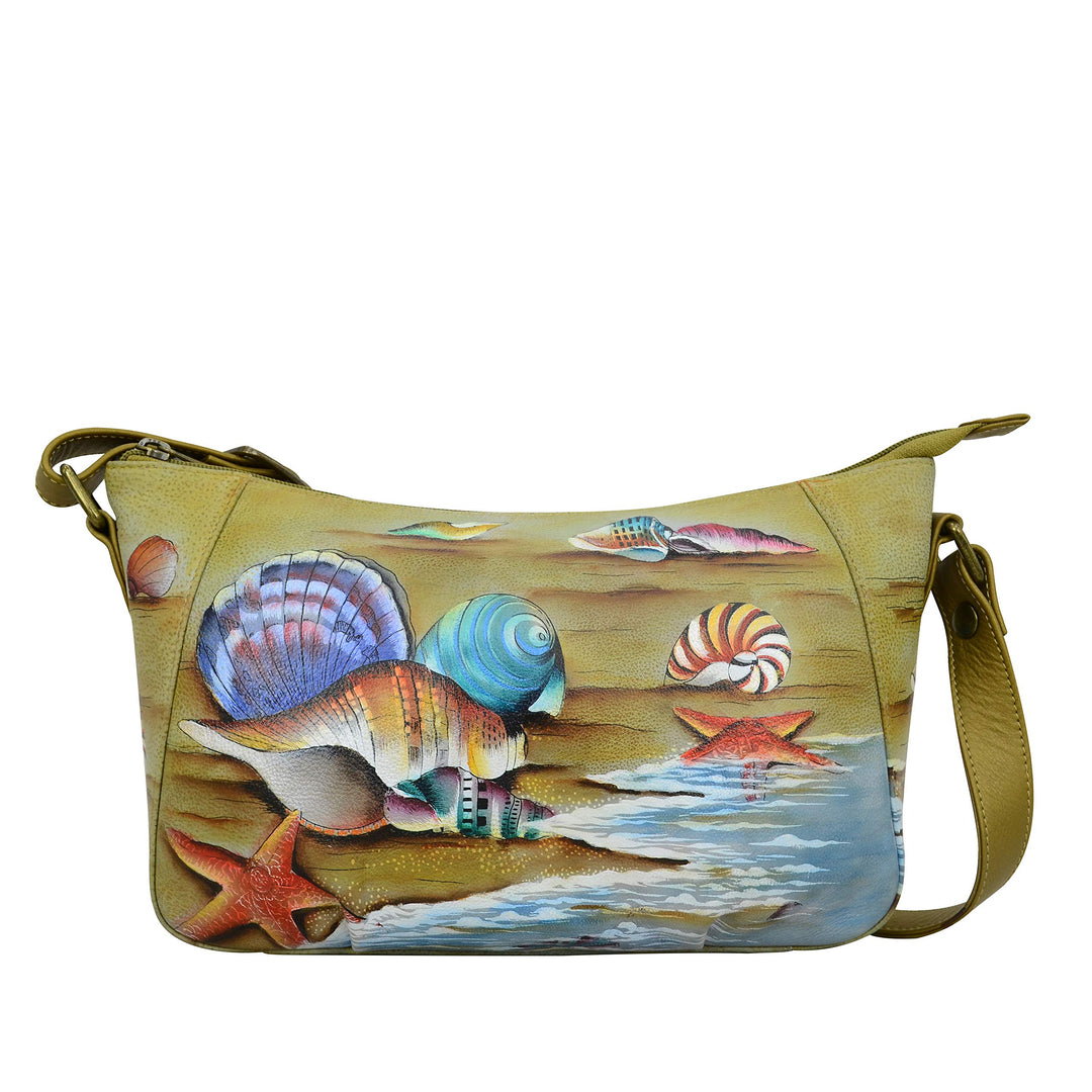 Anuschka Handbemalte Hobo Schultertasche aus Echtleder Gift Of The Sea, Gift Of The Sea