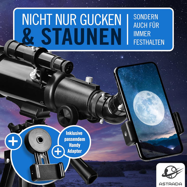 ASTRADA® Teleskop [70/400] mit Stativ & Handyhalterung - astronomisches Fernrohr Teleskop für Kinder