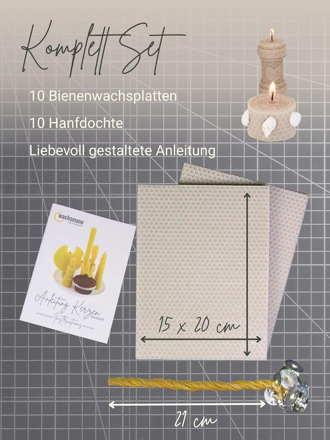 Wachsmann DIY Bienenwachs Kerzen Bastelset – Starterset für 10 Kerzen in vielen Farben – 100% reines