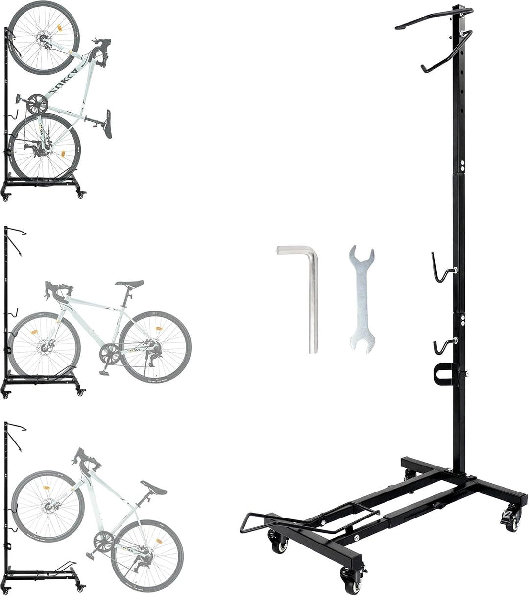 Fahrradständer mit Rollen, Vertikal &amp; Horizontal höhenverstellbar Schwarz, Schwarz