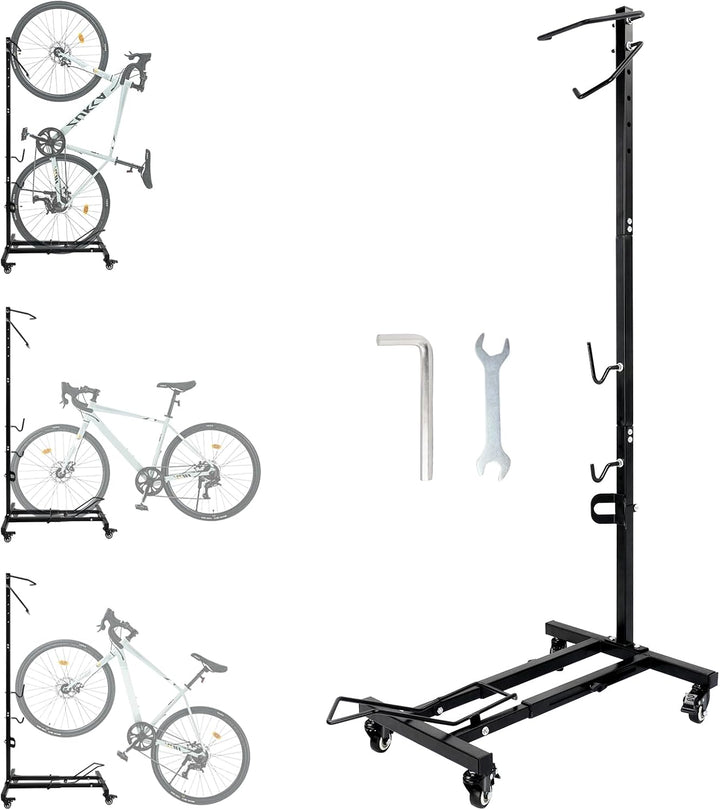 Fahrradständer mit Rollen, Vertikal &amp; Horizontal höhenverstellbar Schwarz, Schwarz