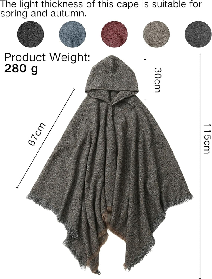 crazy bean Poncho Damen mit Kapuze mit Fransen Cape Damen Winter Warm Winddichte V-Ausschnitt Poncho