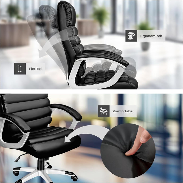 tectake® Design Bürostuhl, Schreibtischstuhl, stufenlos höhenverstellbarer Chefsessel, Arbeitsstuhl