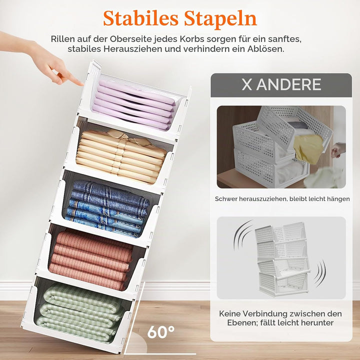 Lifewit 8er Set Stapelbare Kleiderschrank Organizer, Ausziehbar Kunststoff Ordnungssystem für Schran
