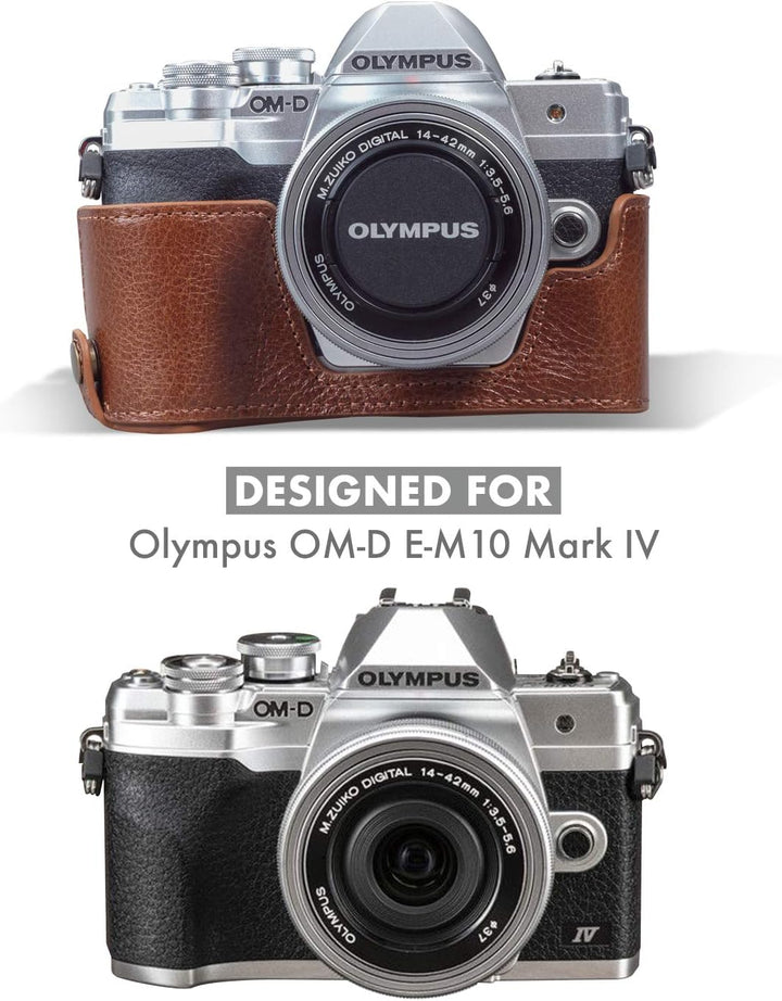 MegaGear MG1933 Ever Ready Echtleder Kameratasche mit Trageriemen kompatibel mit Olympus OM-D E-M10