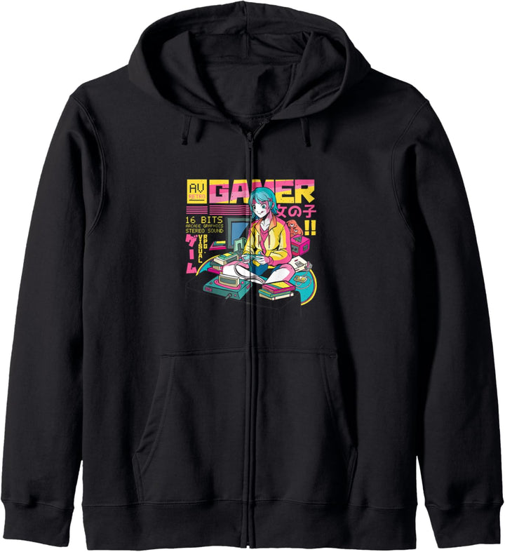 Retro Anime Gamer Girl Kapuzenjacke