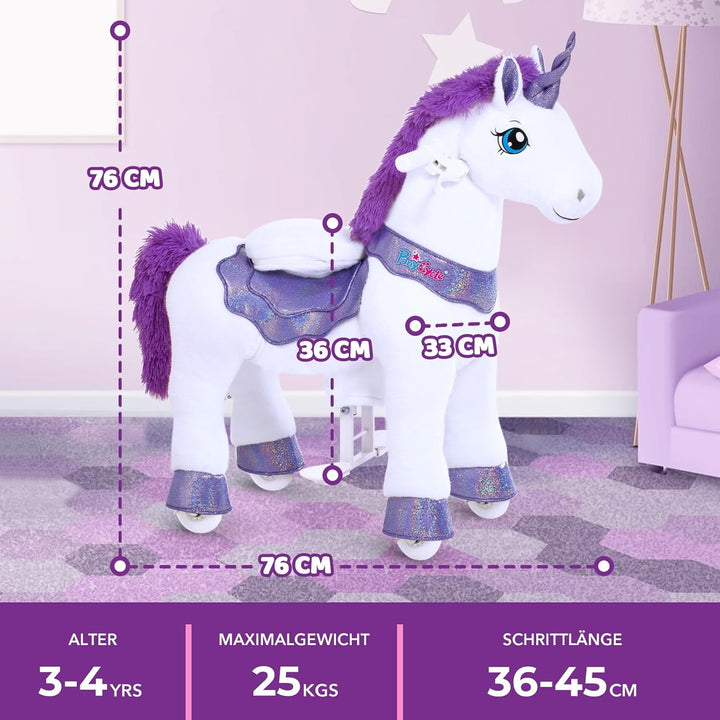 PonyCycle Essentiell Modell E Reiteinhorn auf Rollen, Einhorn Spielzeug (mit Bremse/Grösse 3 für 3-5