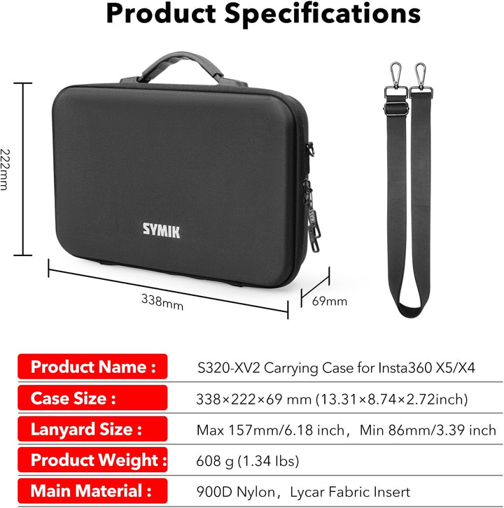 SYMIK Tasche für Insta360 X5 X4 Air, Wasserdicht, Stossfest, Kompakt, Reisetasche mit Schultergurt,