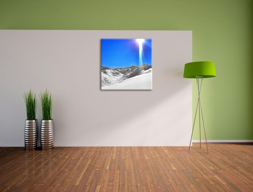 Berge im Schnee Winter, Format: 70x70 als Leinwandbild, tolle Bilder fertig auf Holzrahmen gespannt,