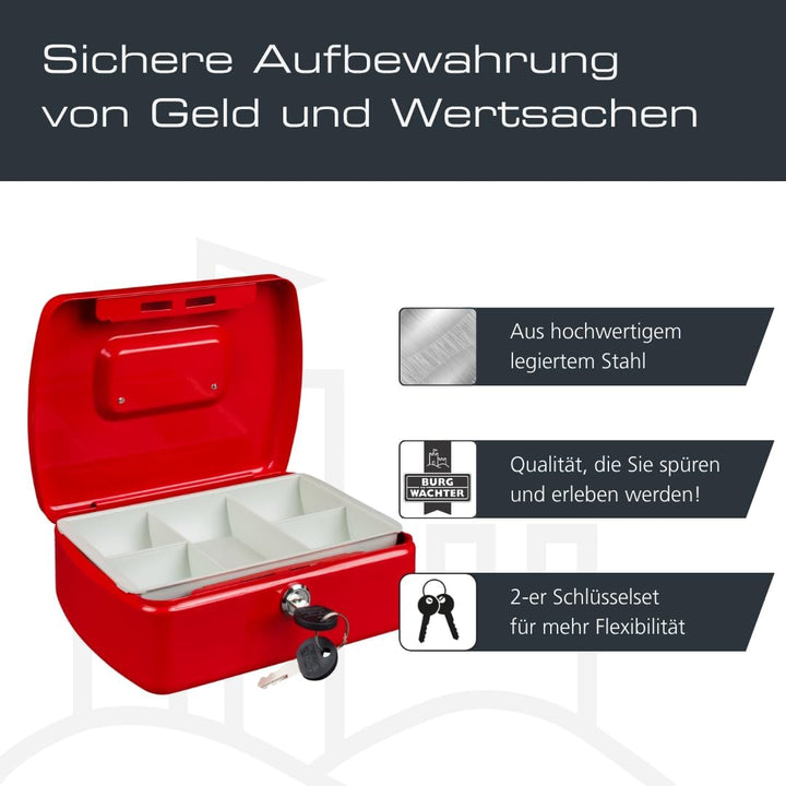 Burg-Wächter Geldkassette abschliessbar mit Schlüssel und Hartgeldeinsatz, Stahlblech, Office 2207,