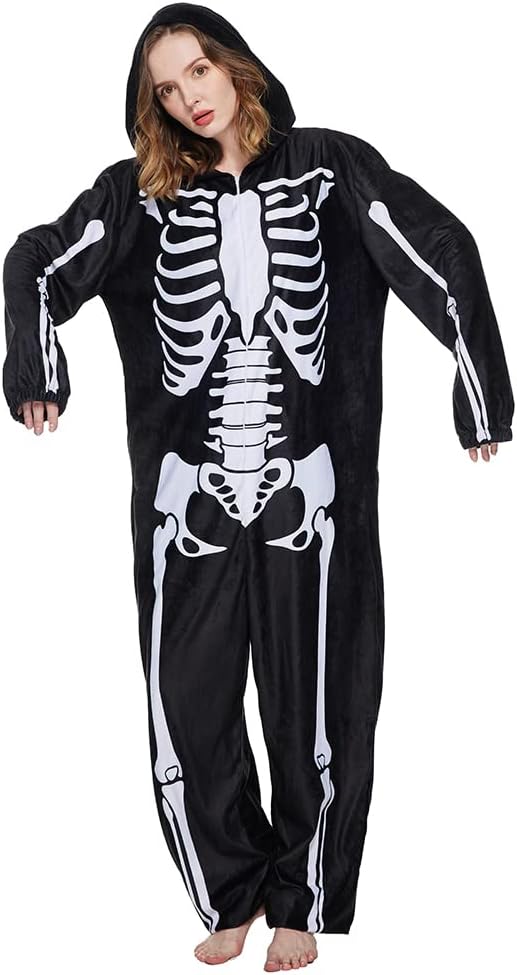 EraSpooky Totenkopf Pyjama Kostüm für Erwachsene für Halloween Party, Cosplay, Karneval, Themenparty