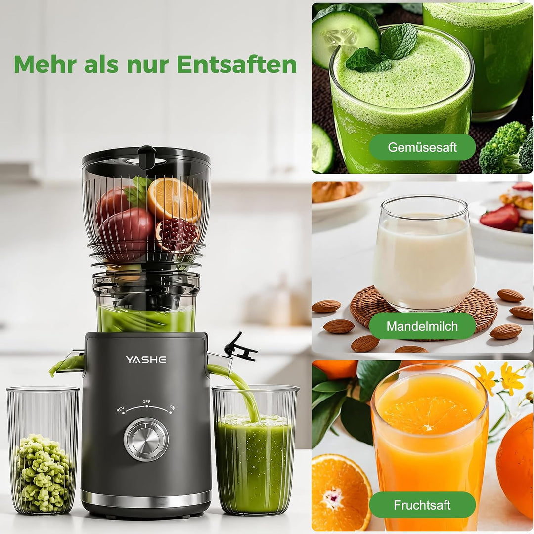 YASHE Entsafter, 300W Slow Juicer mit 148 mm Extra Grossem Einfüllschacht für ganze Früchte & Gemüse
