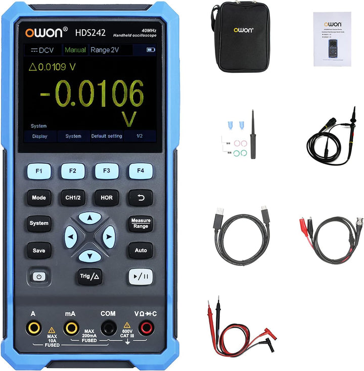 OWON HDS242 Handheld Digital Oszilloskop Multimeter 2CH USB TypC 40MHz 3.5 LCD Prüfen Meter, HDS242
