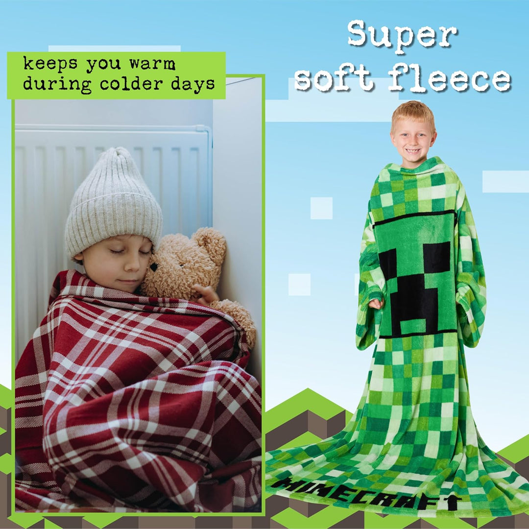 Minecraft Decke mit Ärmeln für Jungen - Decke zum Anziehen für Kinder und Teenager - Onesize Decke m