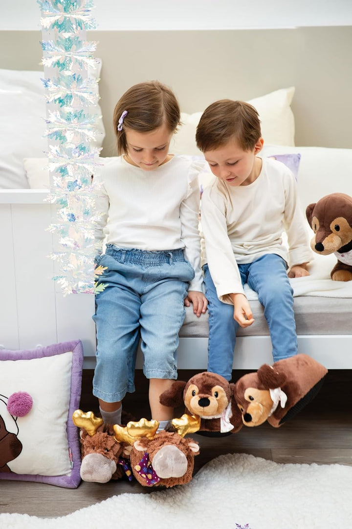 NICI 49338 Dackel Skida Grösse 34-37 (M) braun-Nachhaltige warme Kuscheltier Hausschuhe für Jungen u