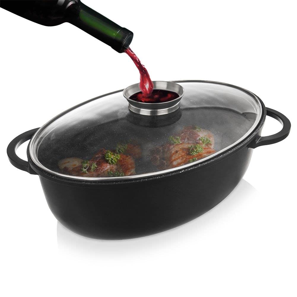 orion group Tiefe Granitbratpfanne Bratpfanne Granit Bräter Brattopf Kochtopf mit Glasdeckel 8 L Gra