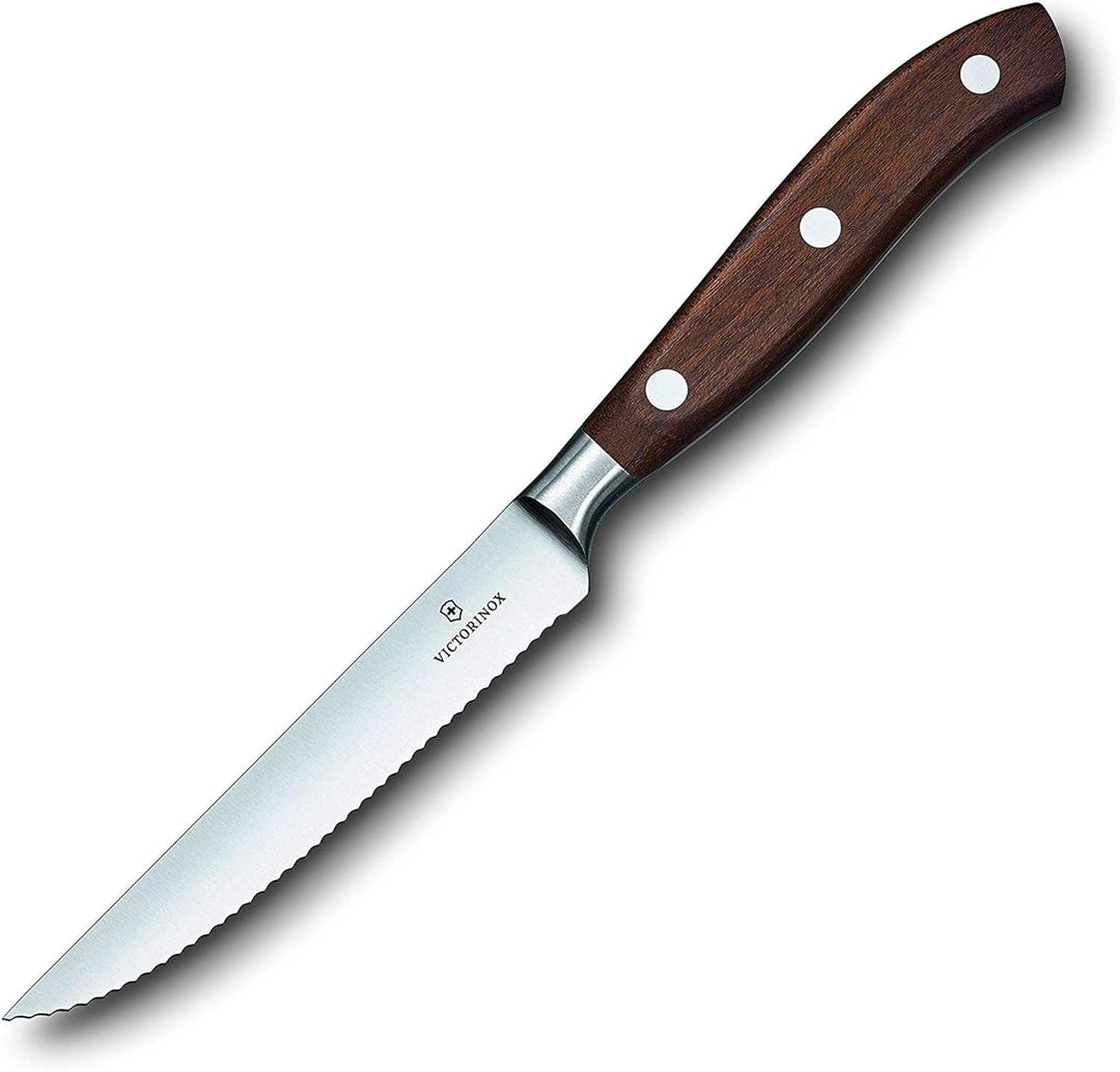 Victorinox, Grand Maître, Profi Steakmesser, Extra Scharfe Klinge, Wellenschliff, 12 cm, Edler Holzg
