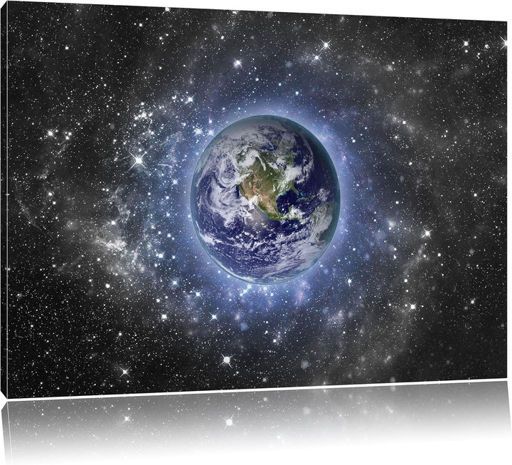 Pixxprint Planet Erde im Weltraum B&W Detail, Format: 100x70 auf Leinwand, 100x70