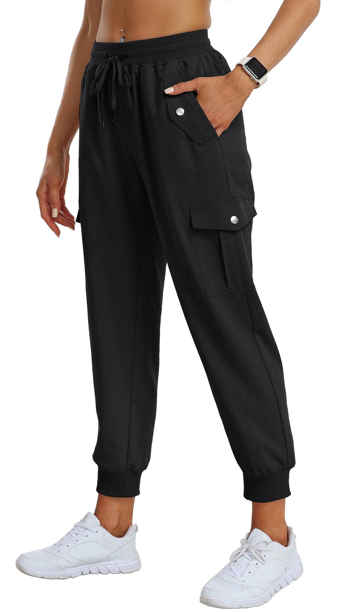 Damen Cargohose Jogginghose Leicht Schnell Trockene Wanderhose Athletische Workout Outdoorhose, Schw