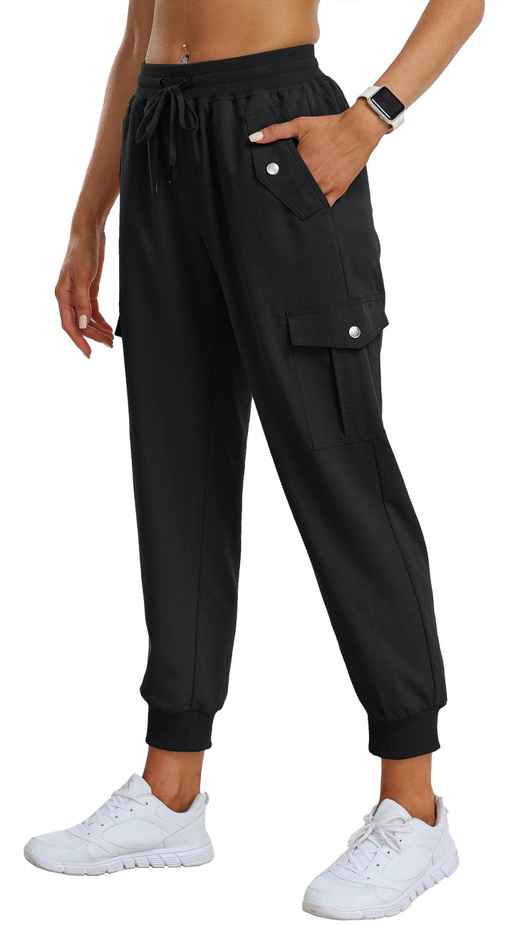 Damen Cargohose Jogginghose Leicht Schnell Trockene Wanderhose Athletische Workout Outdoorhose, Schw