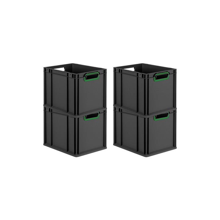 PROREGAL SuperSparSet 4x Eurobox NextGen Color | HxBxT 32x30x40cm | 30 Liter | Griffe grün offen | S