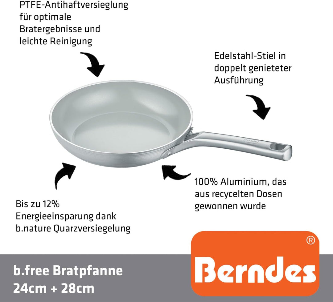 Berndes Pfannen Set b.free 2tlg. - frypan 24 cm & 28 cm – aus recyceltem Aluminium - allherdtauglich