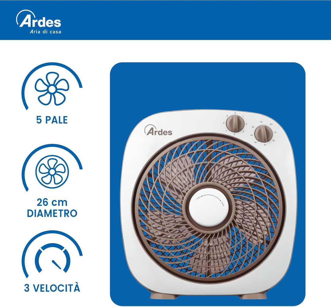 ARDES - Tragbarer Tisch- oder Bodenventilator mit 6 Flügeln und 3 Intensitätsstufen und 360-Grad-Dre