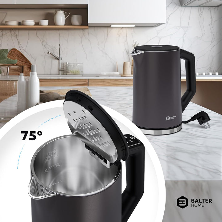 BALTER Edelstahl Wasserkocher mit Temperatureinstellung, 40°C-100°C, Doppelwand, BPA frei, leise & k