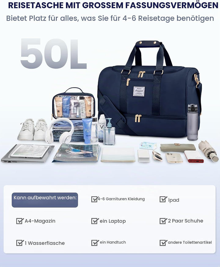 LOVEVOOK Sporttasche Reisetasche Gross, 50L Weekender Travel Duffel Bags mit Kulturtasche, Schuhfach