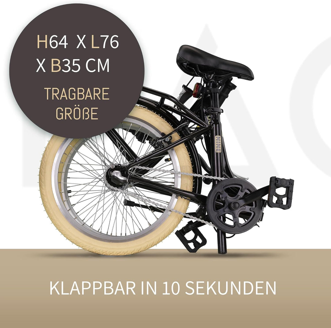 PACTO Nine - Hollandrad Komfortables Klappfahrrad 27cm Stahlrahmen Bike 20 Zoll Bicycle Shimano Nexu