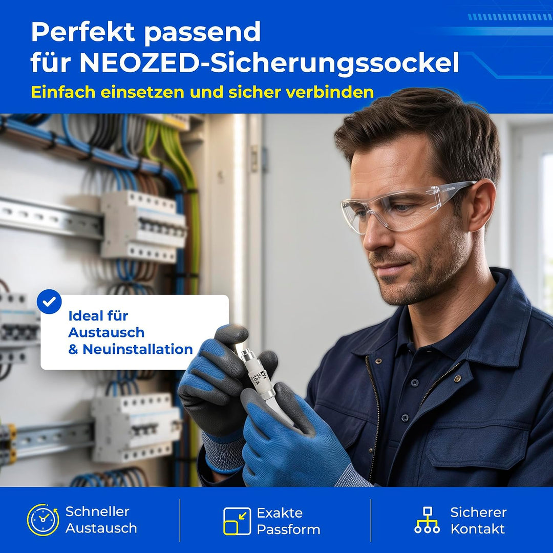 Sicherung NEOZED D01 und D02 10 bis 63 Ampère Blister mit 10 Stück Schmelzsicherungen träge als Ersa