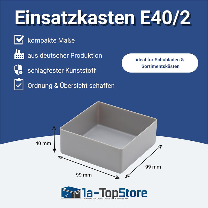 Schubladenbox und Einsatzkasten E 40/2, grau, 99x99x40 mm (LxBxH), 1 Packung = 25 Stück