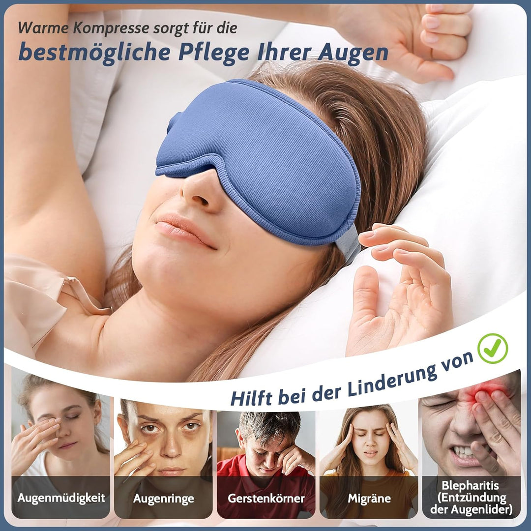 Wiederaufladbare Kabellose 3D Augenwärme Schlafmaske, Lichtundurchlässig Augenmaske mit Einstellbare