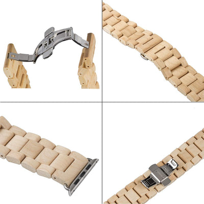 AIYIBEN Uhrenarmband aus Holz 42mm/44mm/45mm/49mm mit Schmetterlingsschnalle aus Edelstahl, kompatib