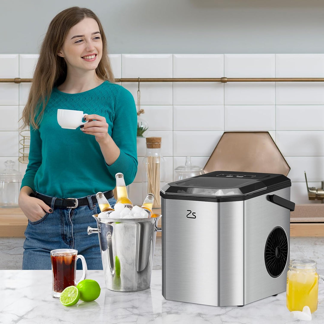 Eiswürfelmaschine, 9 Eiswürfel in 6 Minuten, tragbare Eismaschine mit Eislöffel, 2 Eiswürfelgrössen,