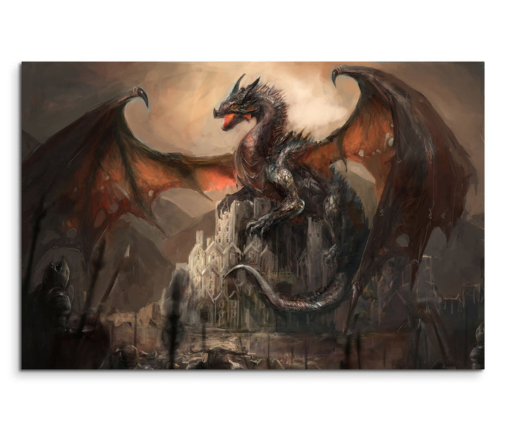 Paul Sinus Art 120x80cm Leinwandbild auf Keilrahmen Ritter Drachen Kampf Dunkelheit Fantasy Wandbild