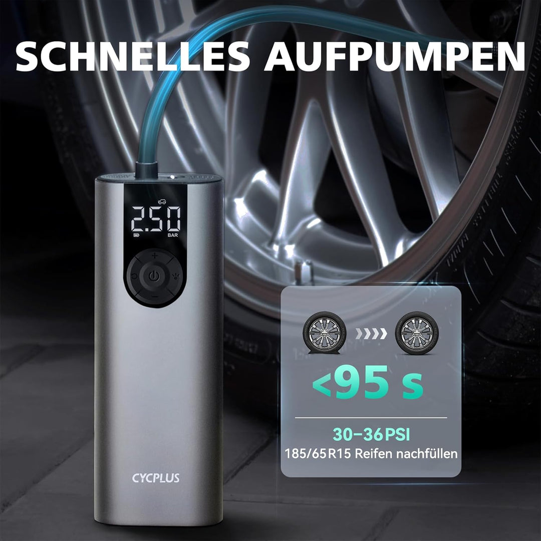 CYCPLUS Luftpumpe 2600mAh*2 150PSI Elektrischer Kompressor Tragbar Fahrradpumpe Mini Reifenpumpe mit