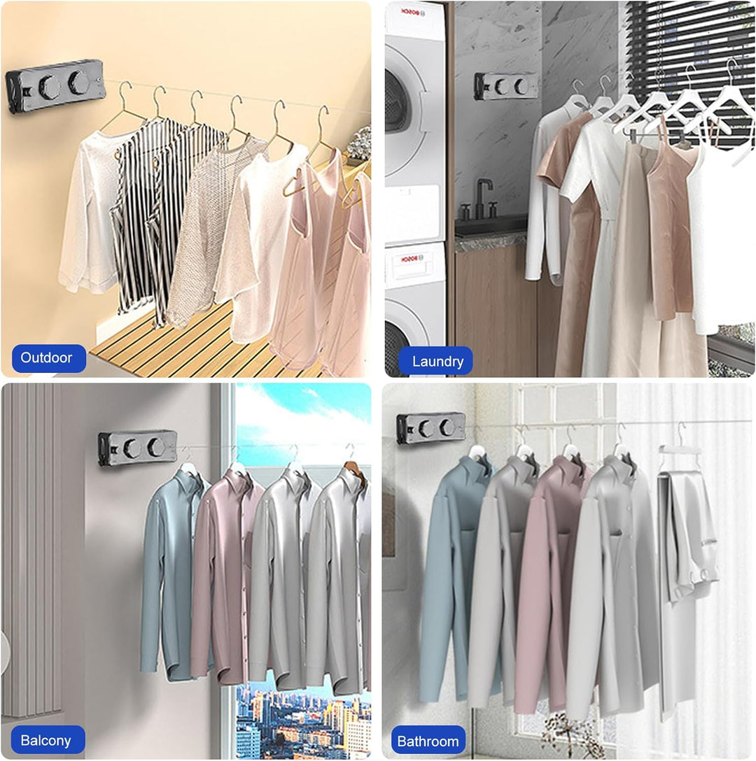 QHENS Wäscheleine Balkon Ausziehbar Wandmontage, 2 x 5m Einziehbare Wand Wäscheleine, Unsichtbare Wä