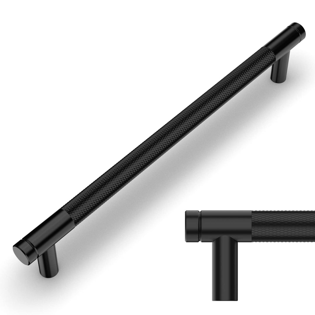 Amerdeco 10 Stück Gerändelte Schrankgriffe Schwarzes Griffe Möbel Möbelgriffe 192mm Lochabstand Türg