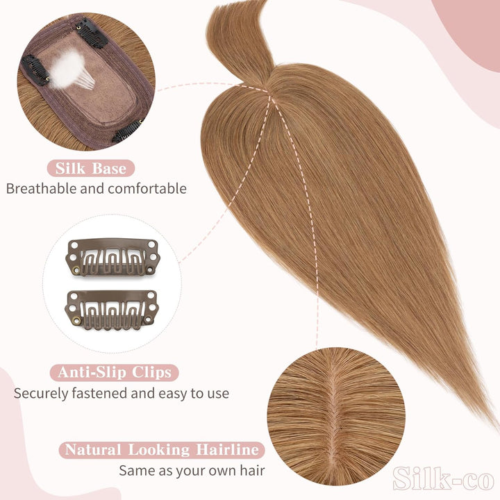Silk-co Topper Extensions Echthaar Haarteile Echthaar Clip in Extensions Echthaar Glatt Toupet Haarv