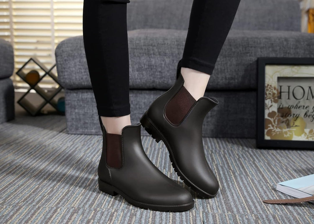 Acfoda Unisex-Erwachsene Gummistiefel Wasserdicht mit Blockabsatz, Gr.35-43 41 EU Braun, 41 EU Braun