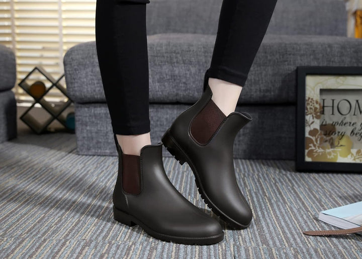 Acfoda Unisex-Erwachsene Gummistiefel Wasserdicht mit Blockabsatz, Gr.35-43 41 EU Braun, 41 EU Braun