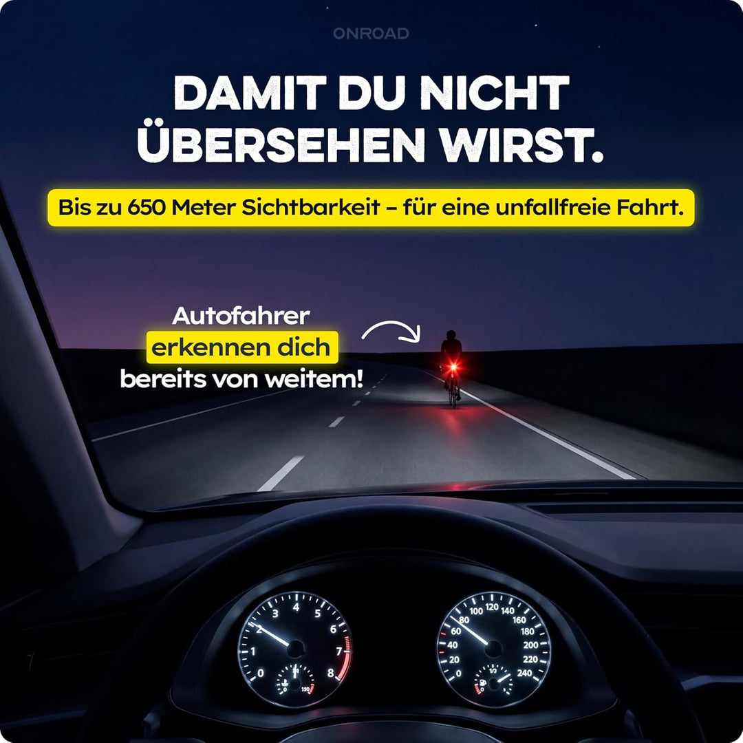 LED Fahrradlicht Set XENOX mit Bremslicht, 14h Akkulaufzeit &amp; USB-C aufladbar - Fahrrad Licht vorne