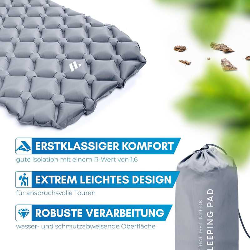 NORDMUT® Isomatte Camping Matratze [mit Reparaturset] Isomatte Outdoor Luftmatratze | Isomatte Ultra