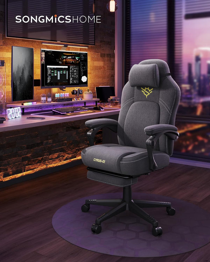 SONGMICS HOME Gaming-Stuhl, ergonomischer Computerstuhl mit Fussstütze, Bürostuhl, Drehstuhl mit Kop