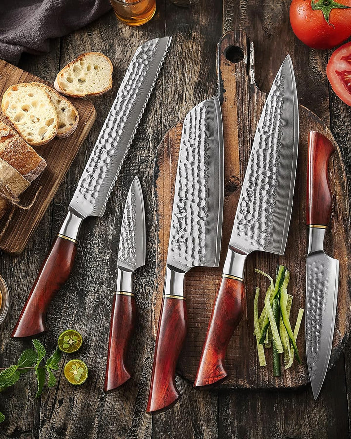 HEZHEN Damastmesser Set, 73 Lagen Damas Stahl Küchenmesser, Profi Kochmesser Set, Santoku Brotmesser