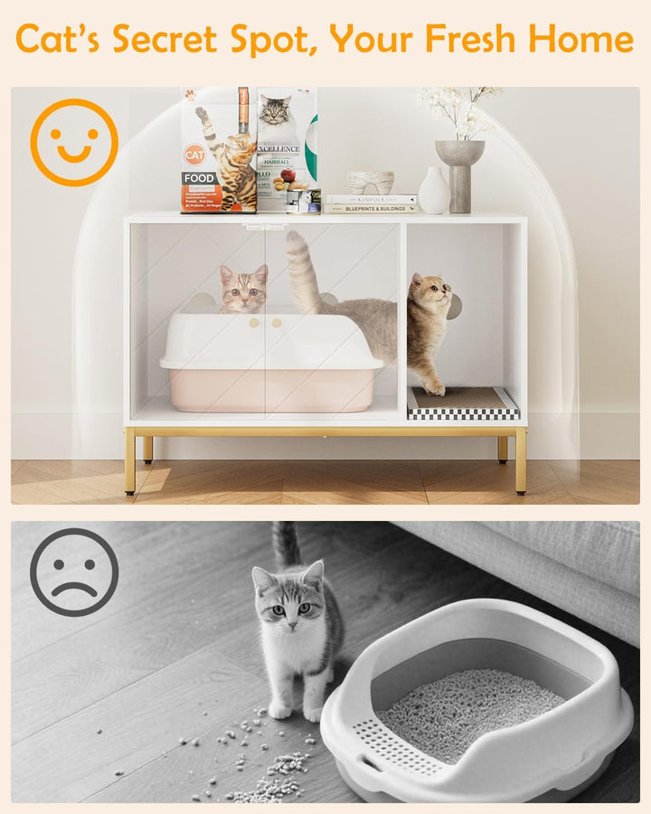 Katzenklo Schrank, Katzenkloschrank mit Doppeltüren, Katzenhaus mit Kratzmatte, hohe Beine, für Katz